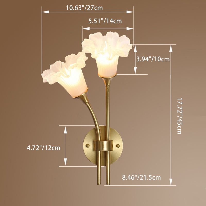Flower Copper Glass Living 2-Light Wall Lamp
