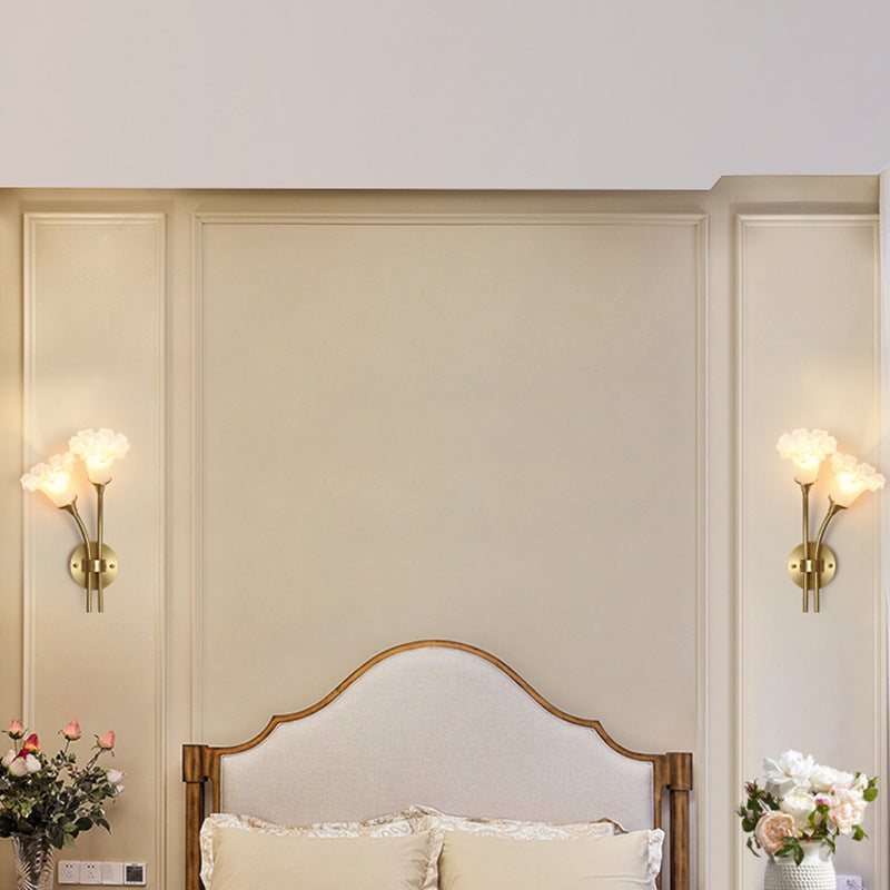Flower Copper Glass Living 2-Light Wall Lamp