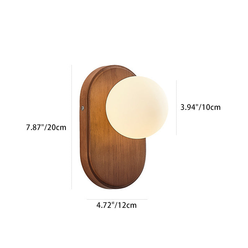 Oval Wood Glass Living Wall Lamp