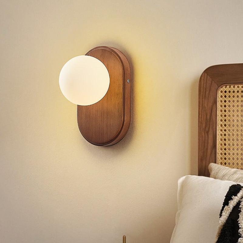 Oval Wood Glass Living Wall Lamp
