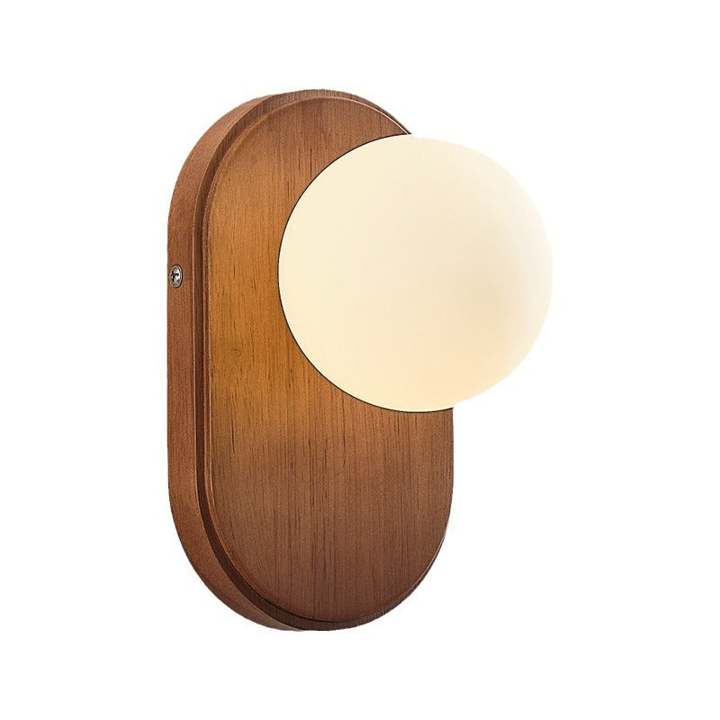 Oval Wood Glass Living Wall Lamp