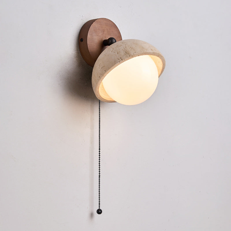Globe Wood Stone Glass Wall Lamp
