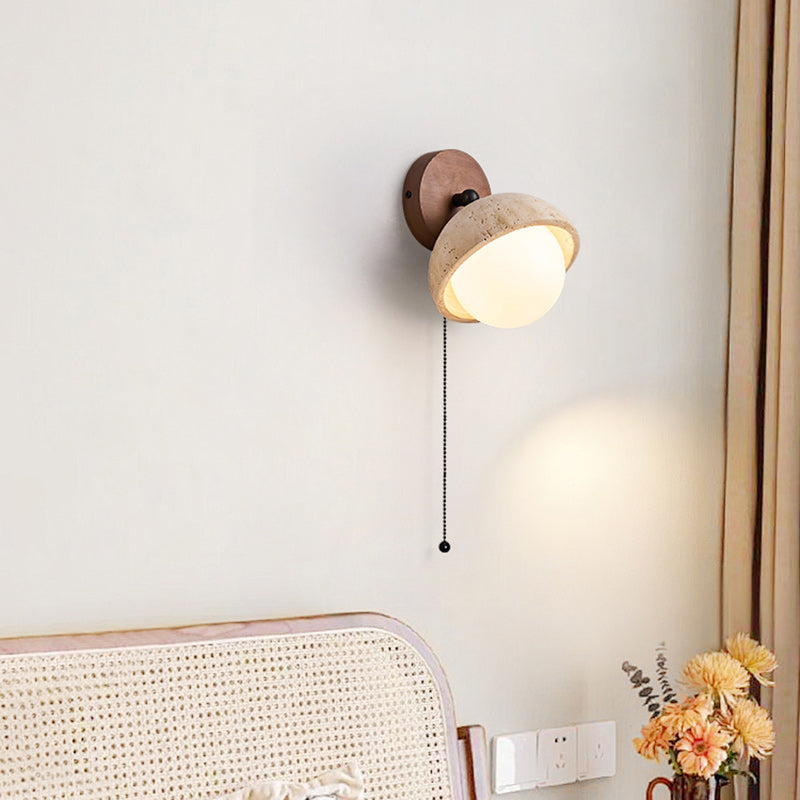 Globe Wood Stone Glass Wall Lamp