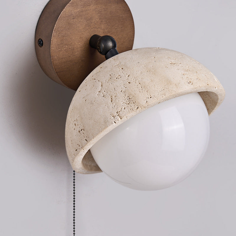Globe Wood Stone Glass Wall Lamp