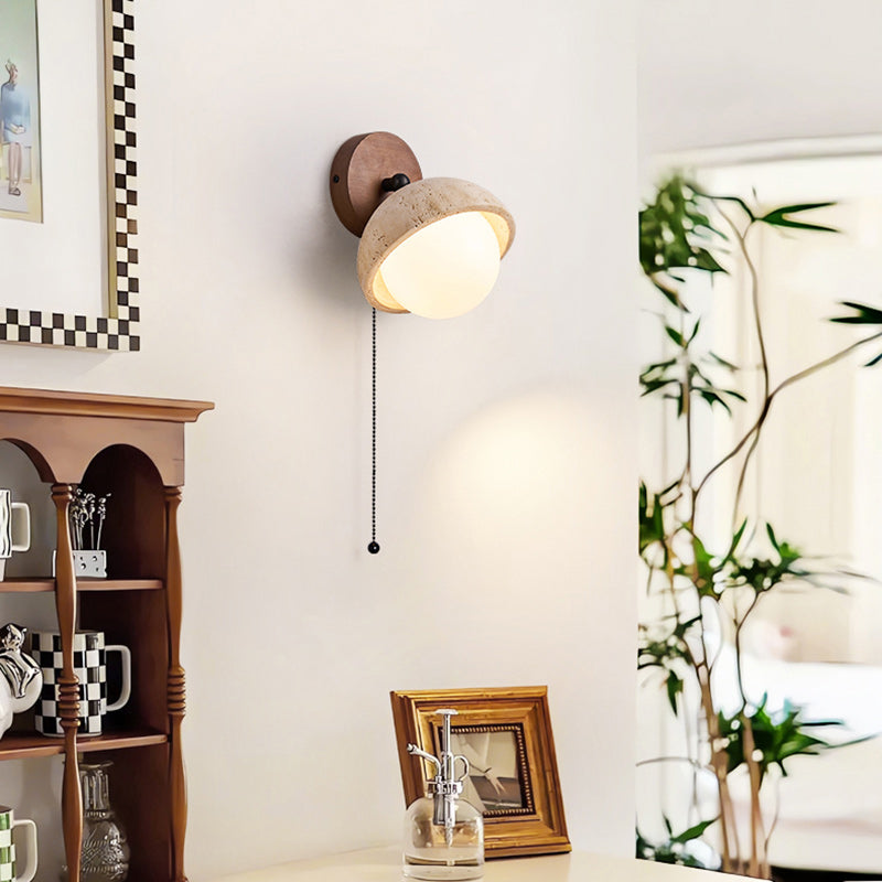 Globe Wood Stone Glass Wall Lamp