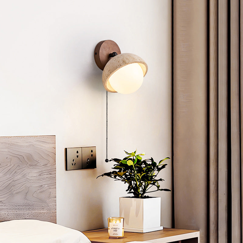 Globe Wood Stone Glass Wall Lamp