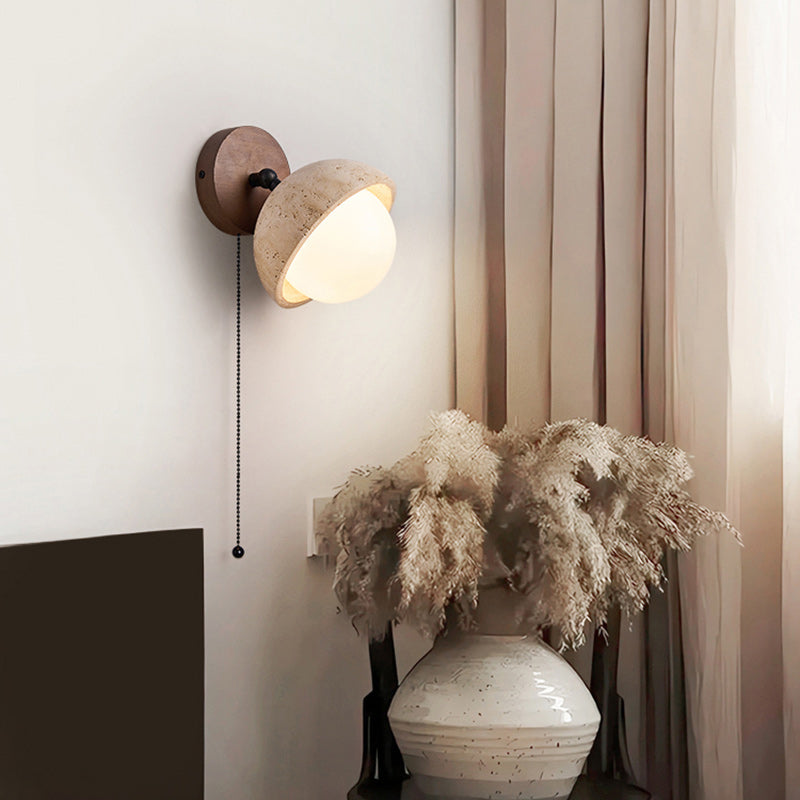 Globe Wood Stone Glass Wall Lamp