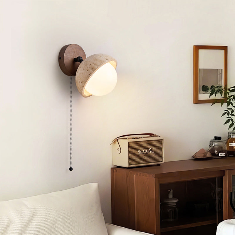 Globe Wood Stone Glass Wall Lamp