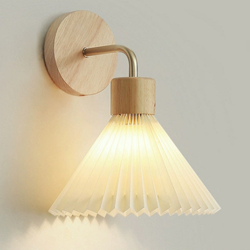 Cone Iron Wood Fabric Wall Lamp