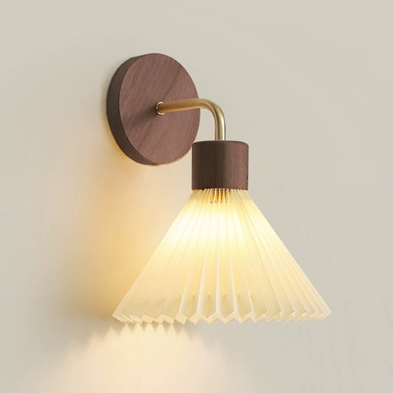 Cone Iron Wood Fabric Wall Lamp