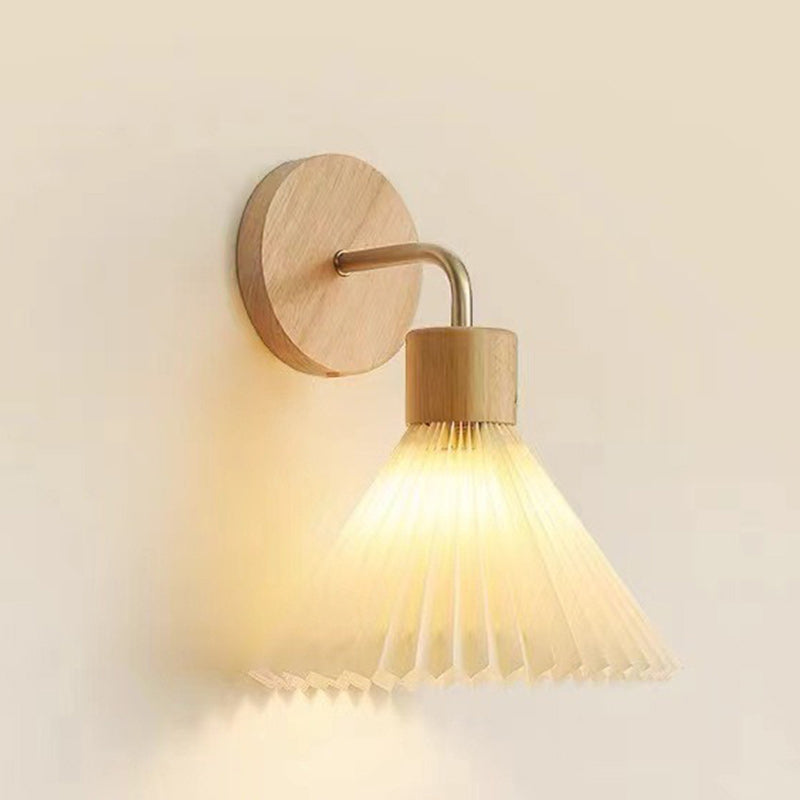 Cone Iron Wood Fabric Wall Lamp