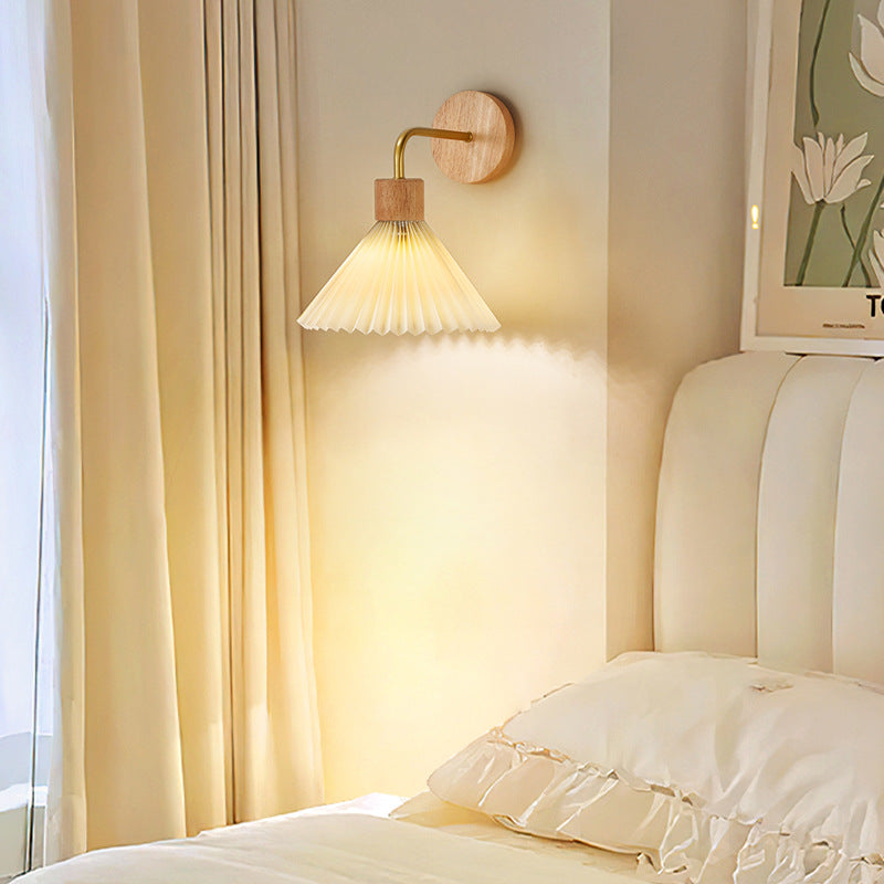 Cone Iron Wood Fabric Wall Lamp