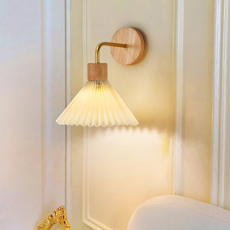 Cone Iron Wood Fabric Wall Lamp