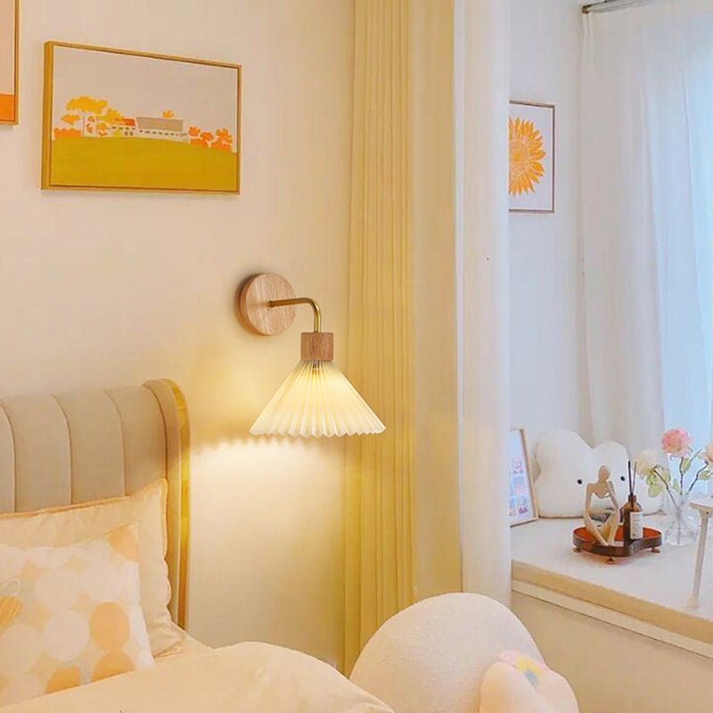 Cone Iron Wood Fabric Wall Lamp