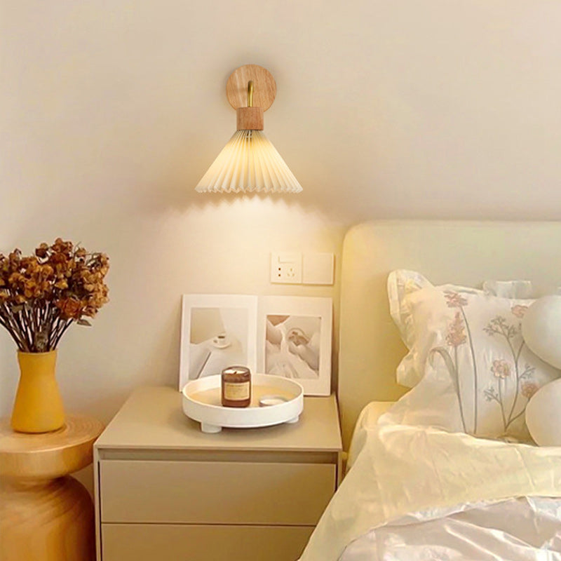 Cone Iron Wood Fabric Wall Lamp