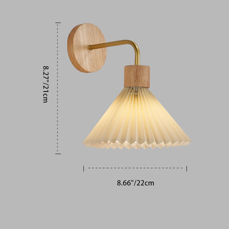Cone Iron Wood Fabric Wall Lamp