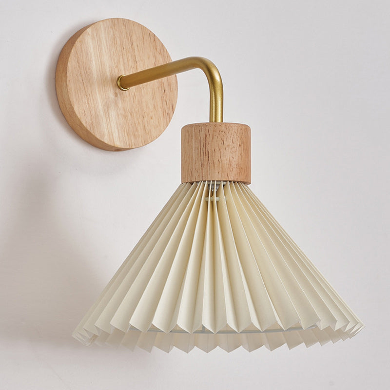 Cone Iron Wood Fabric Wall Lamp