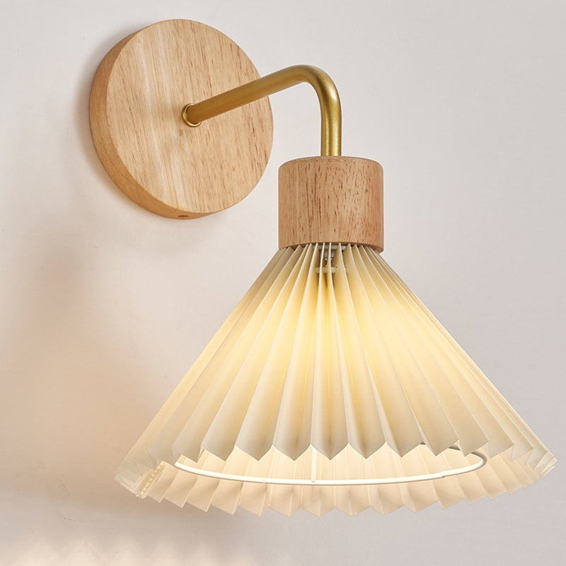 Cone Iron Wood Fabric Wall Lamp