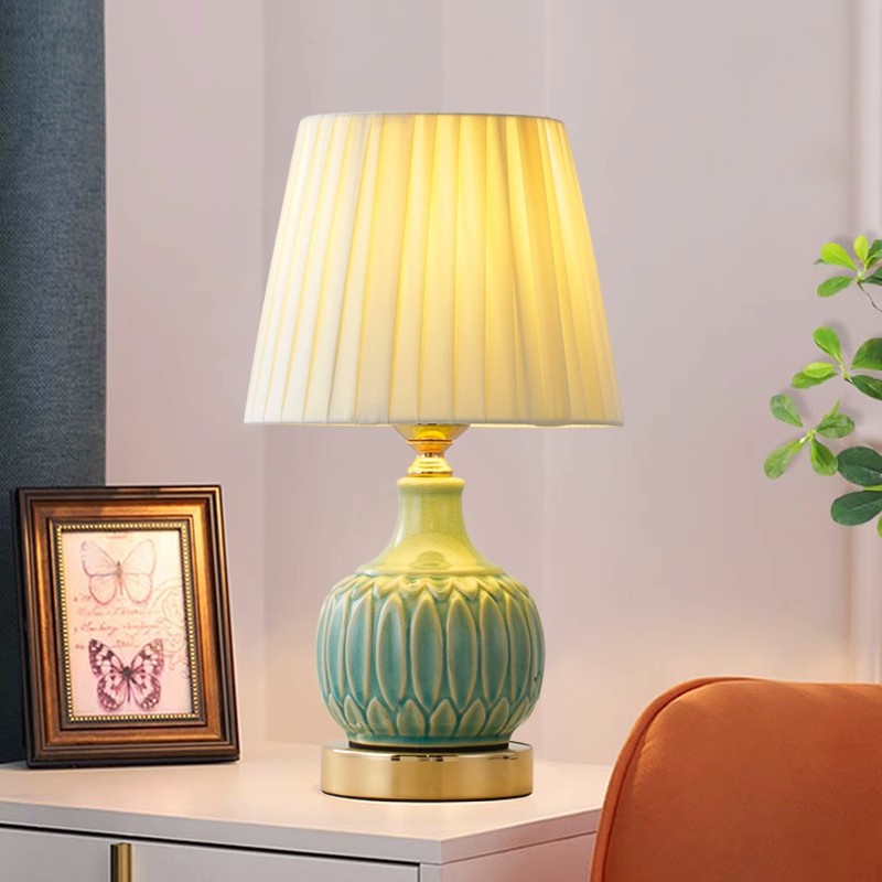 Drum Ceramic Fabric Living Table Lamp