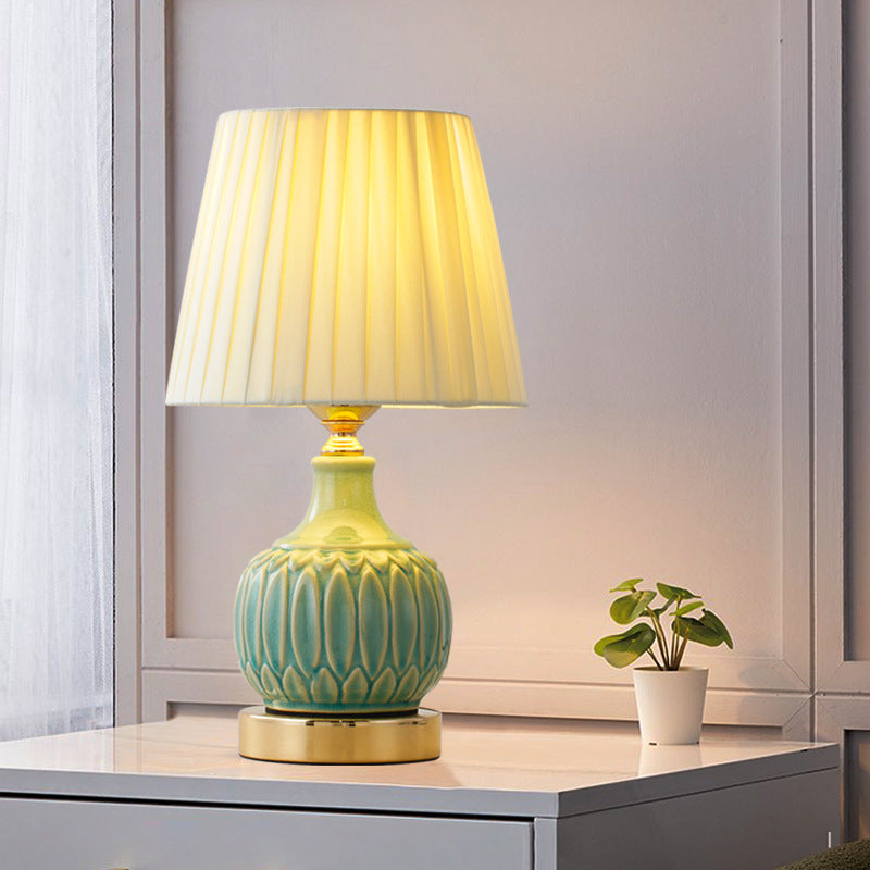 Drum Ceramic Fabric Living Table Lamp