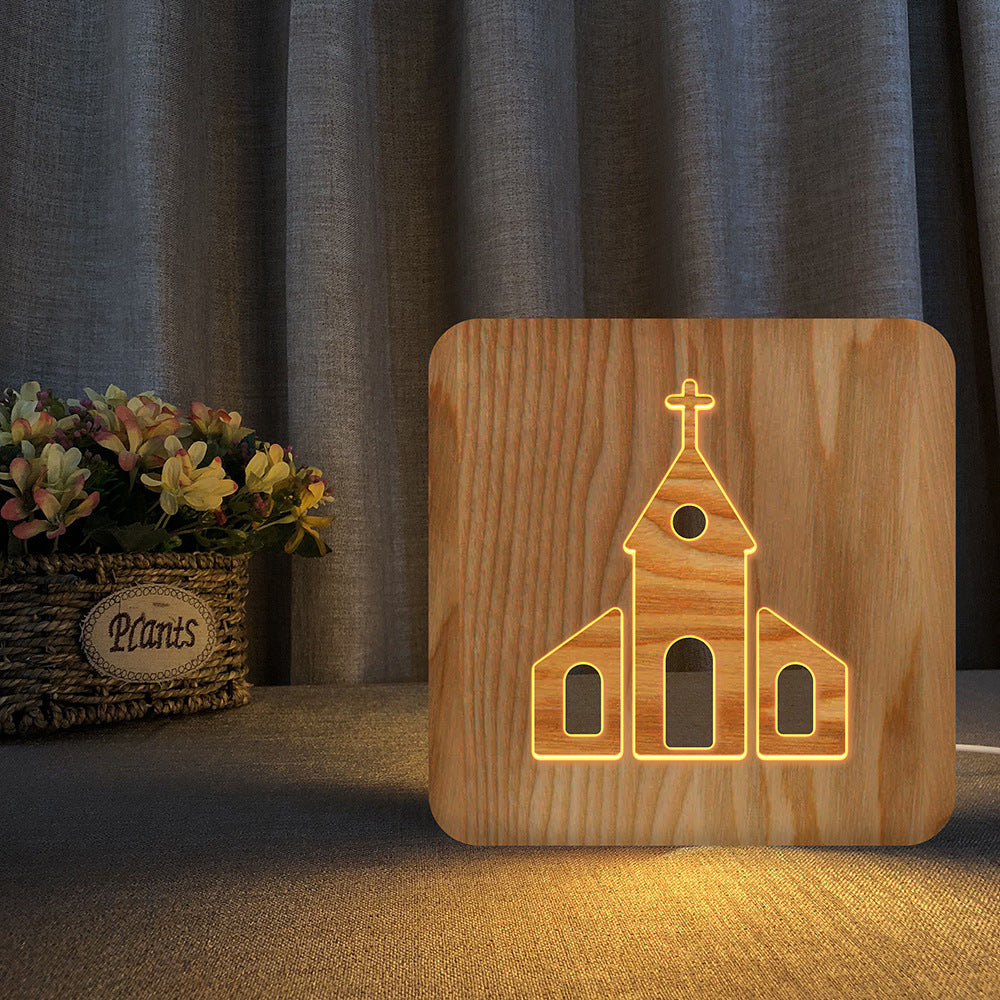 Square Wood Living Room Table Lamp