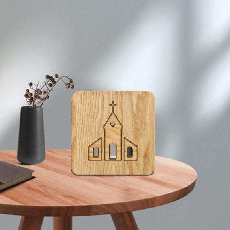 Square Wood Living Room Table Lamp
