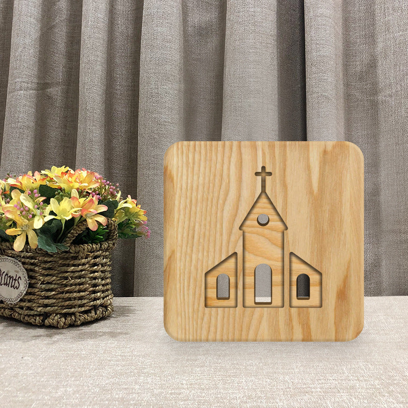 Square Wood Living Room Table Lamp
