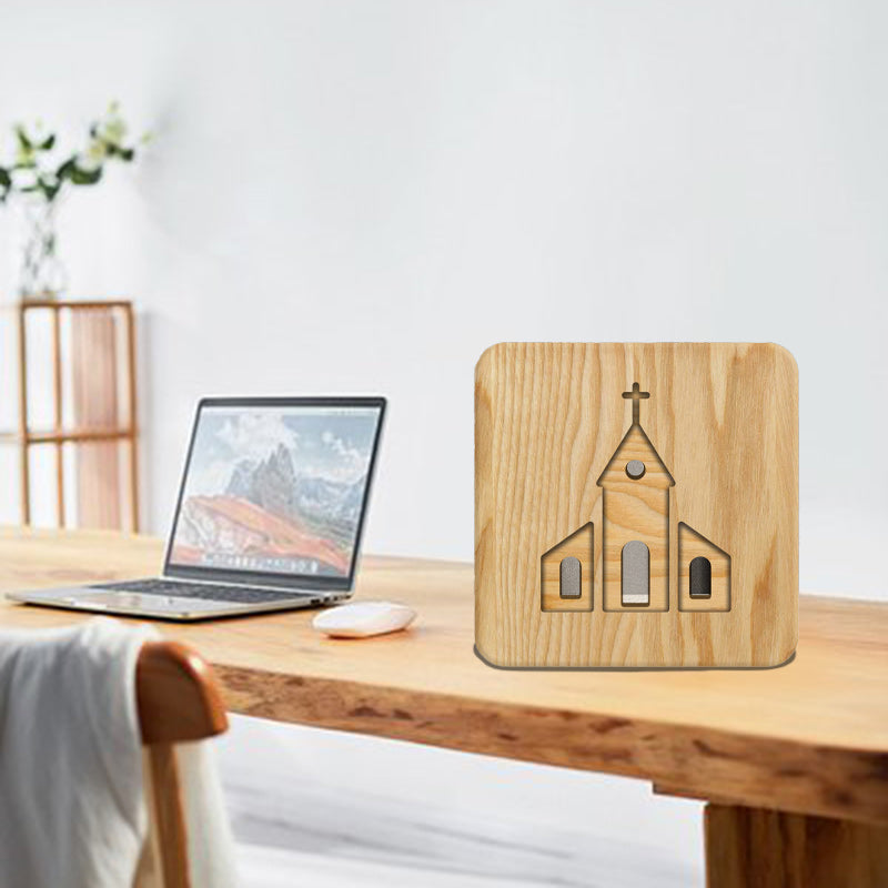 Square Wood Living Room Table Lamp