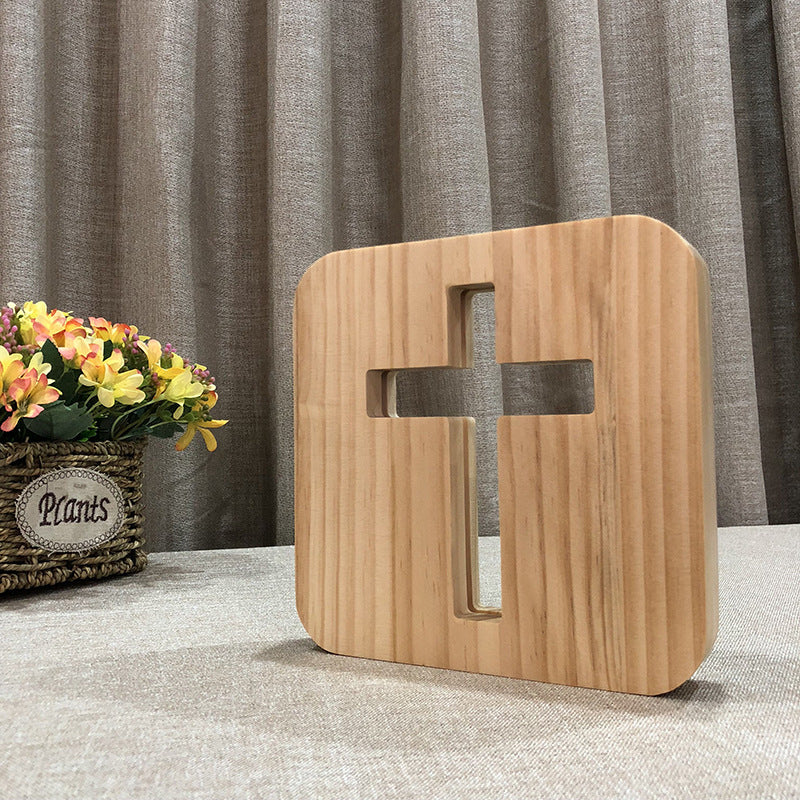 Square Wood Living Room Table Lamp