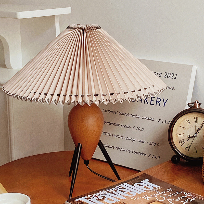 Cone Steel Wood Fabric Table Lamp