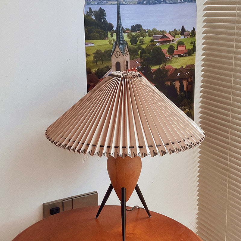 Cone Steel Wood Fabric Table Lamp