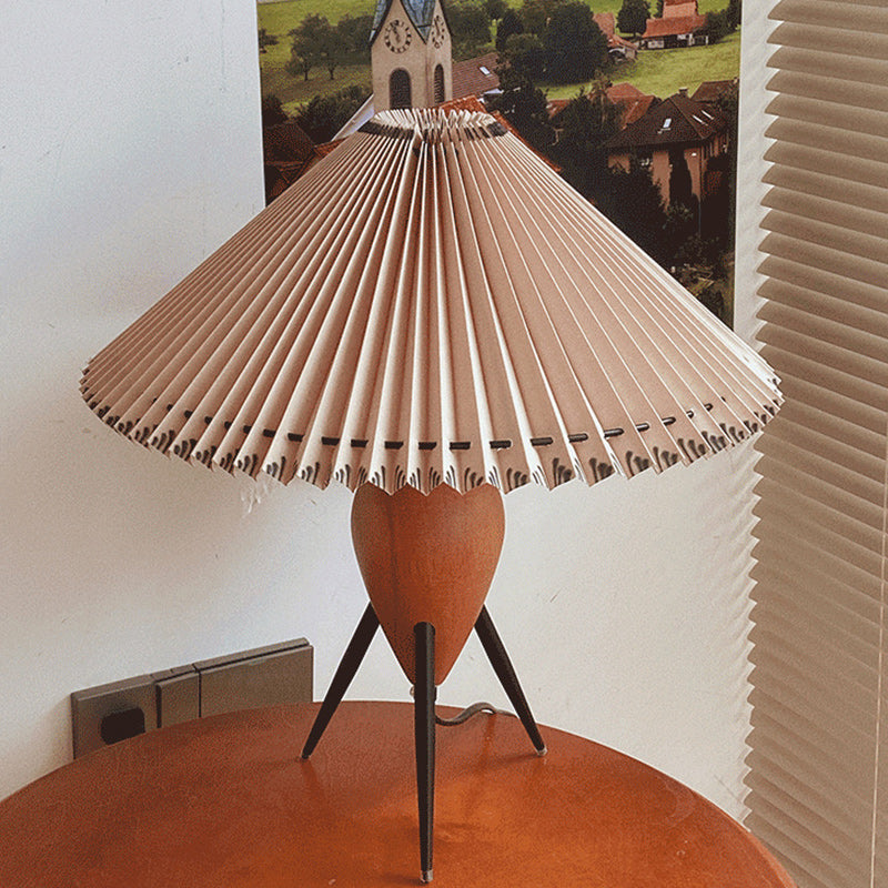 Cone Steel Wood Fabric Table Lamp