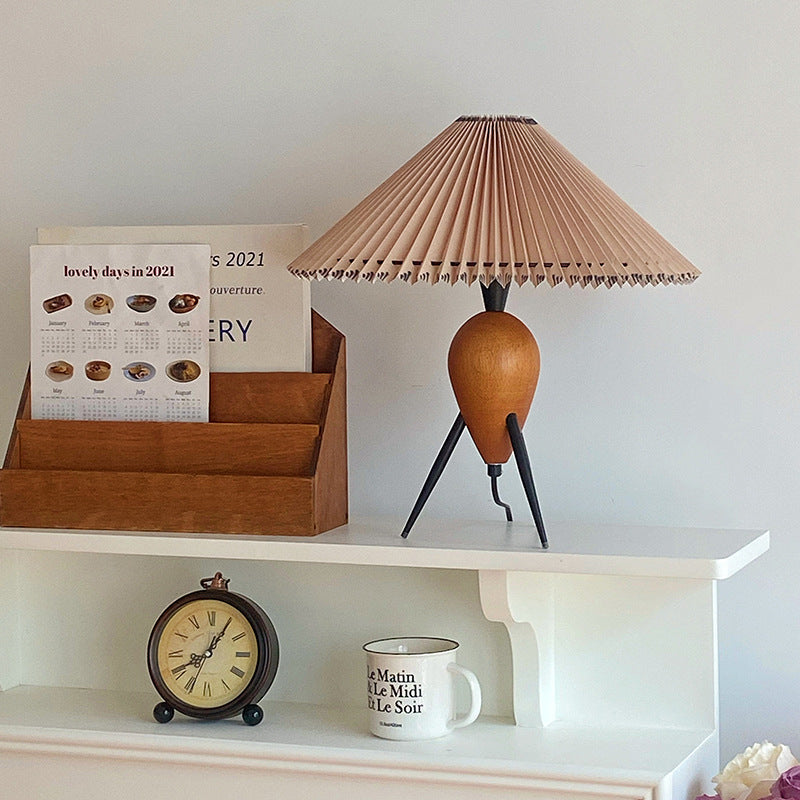 Cone Steel Wood Fabric Table Lamp