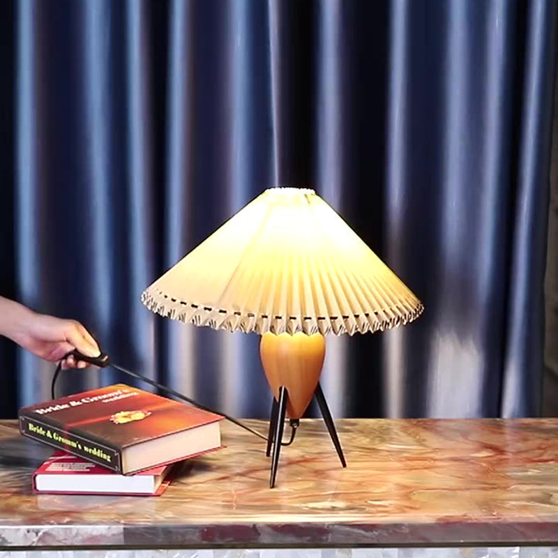 Cone Steel Wood Fabric Table Lamp