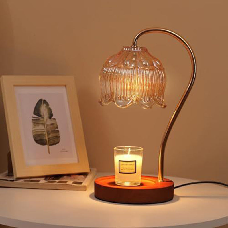 Flower Wood Iron Glass Table Lamp