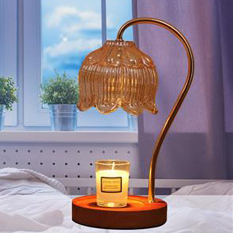Flower Wood Iron Glass Table Lamp
