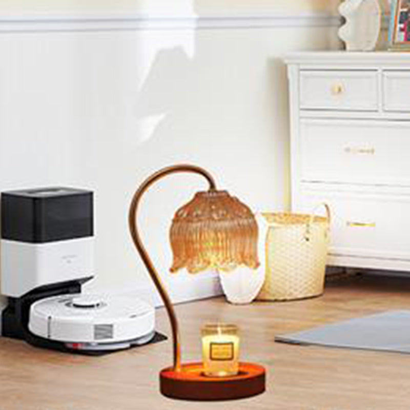 Flower Wood Iron Glass Table Lamp