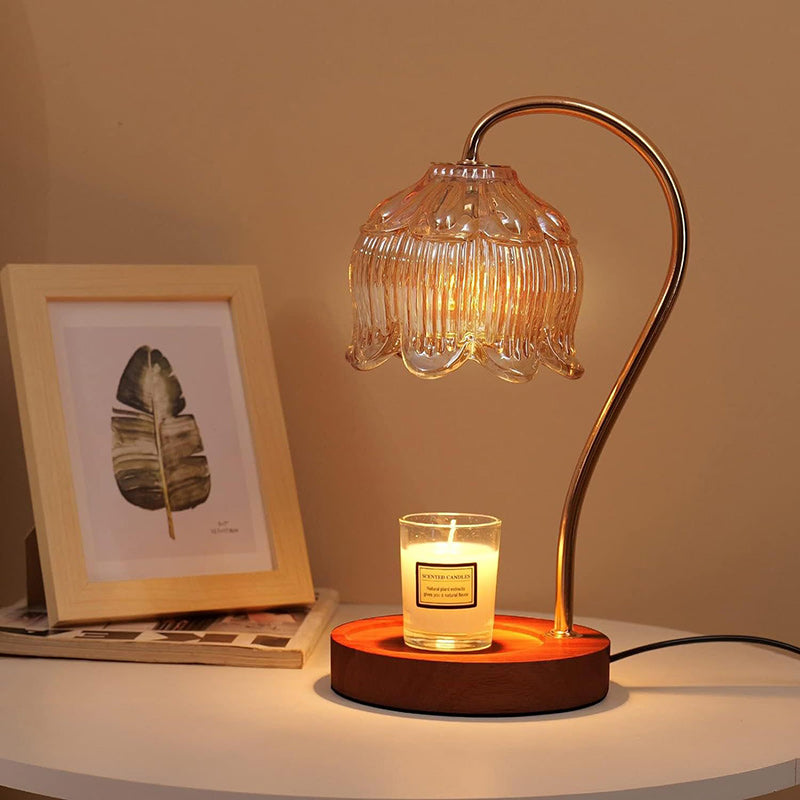 Flower Wood Iron Glass Table Lamp
