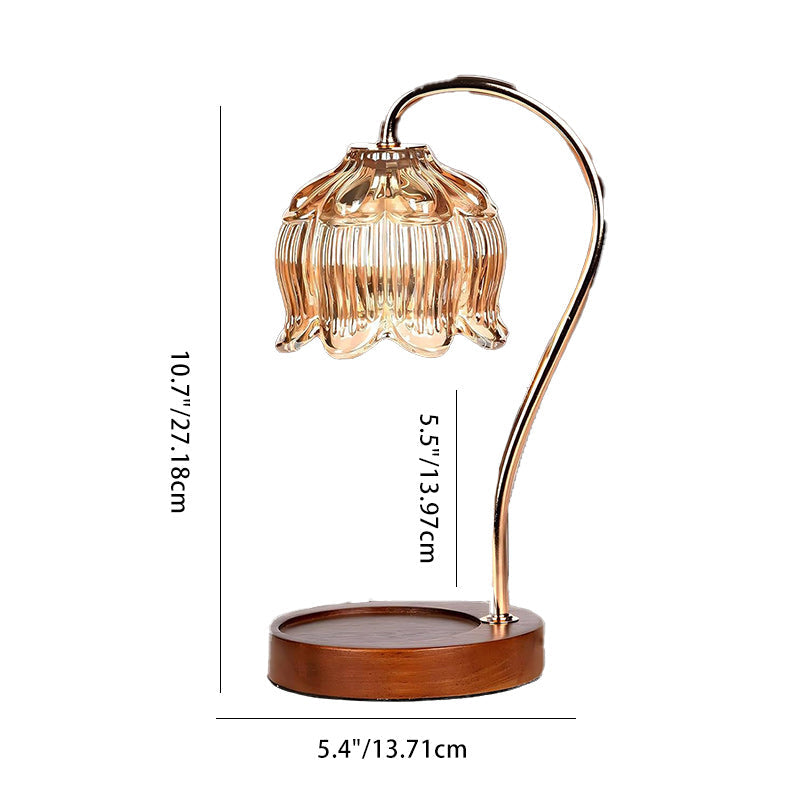 Flower Wood Iron Glass Table Lamp
