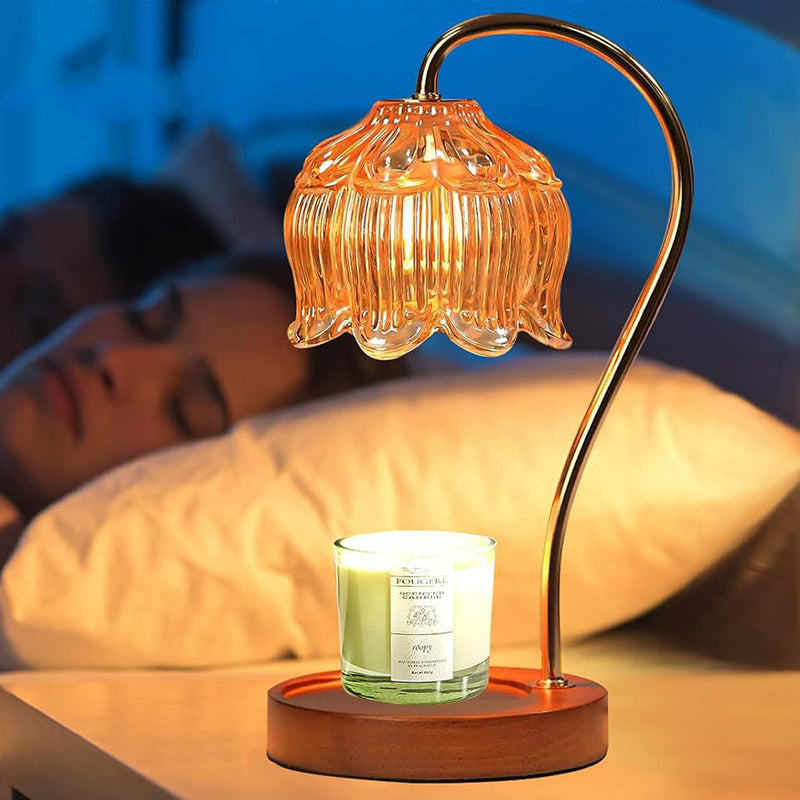Flower Wood Iron Glass Table Lamp