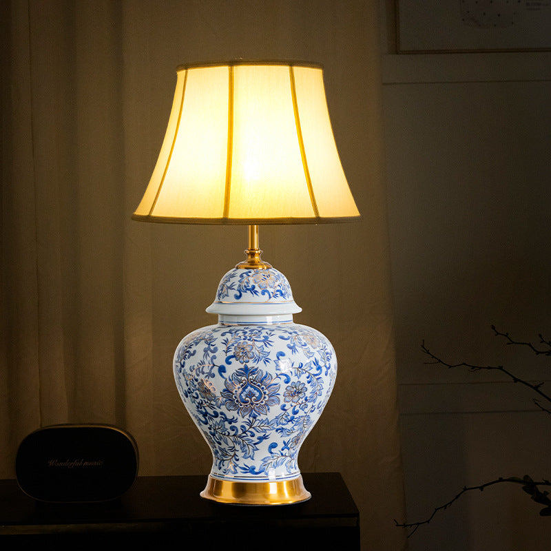 Drum Ceramic Fabric Living Table Lamp