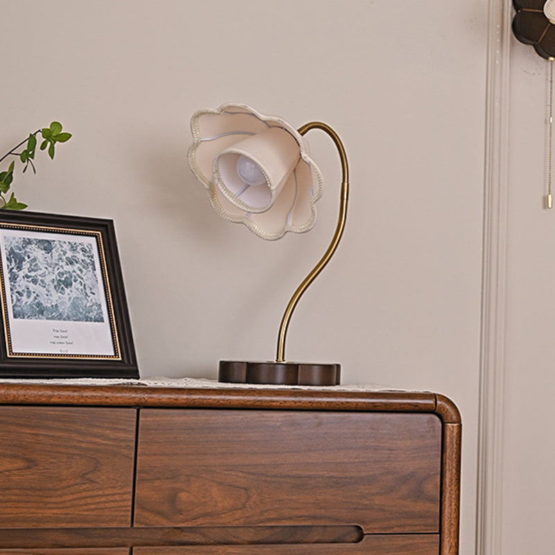 Flower Wood Copper Fabric Table Lamp