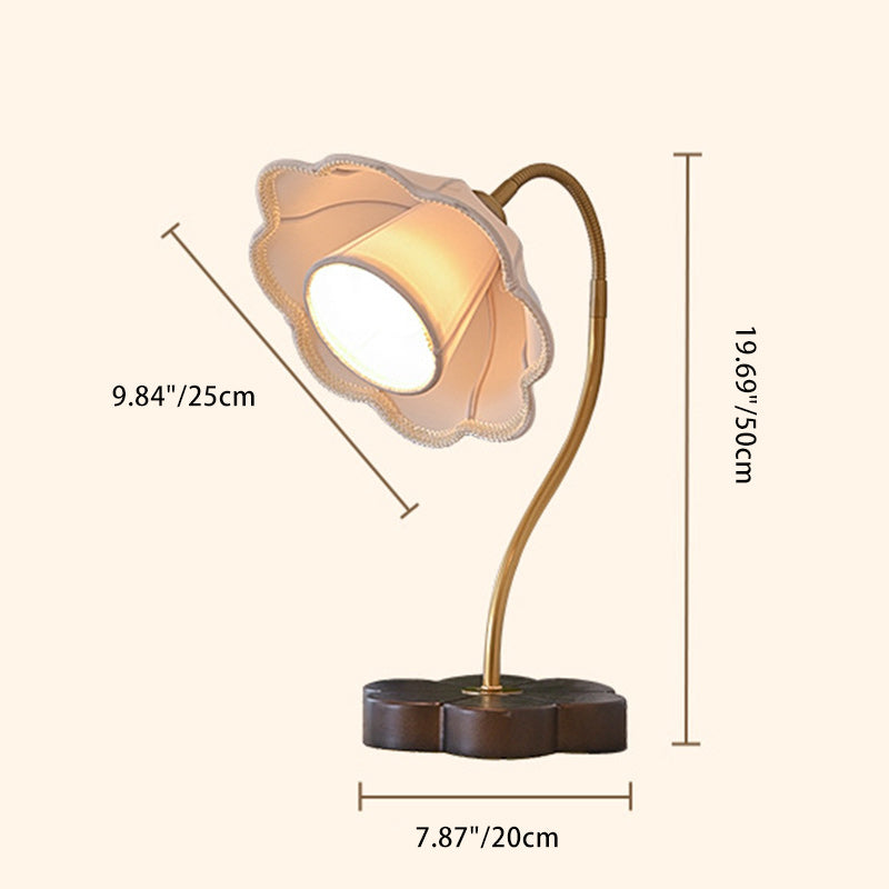 Flower Wood Copper Fabric Table Lamp