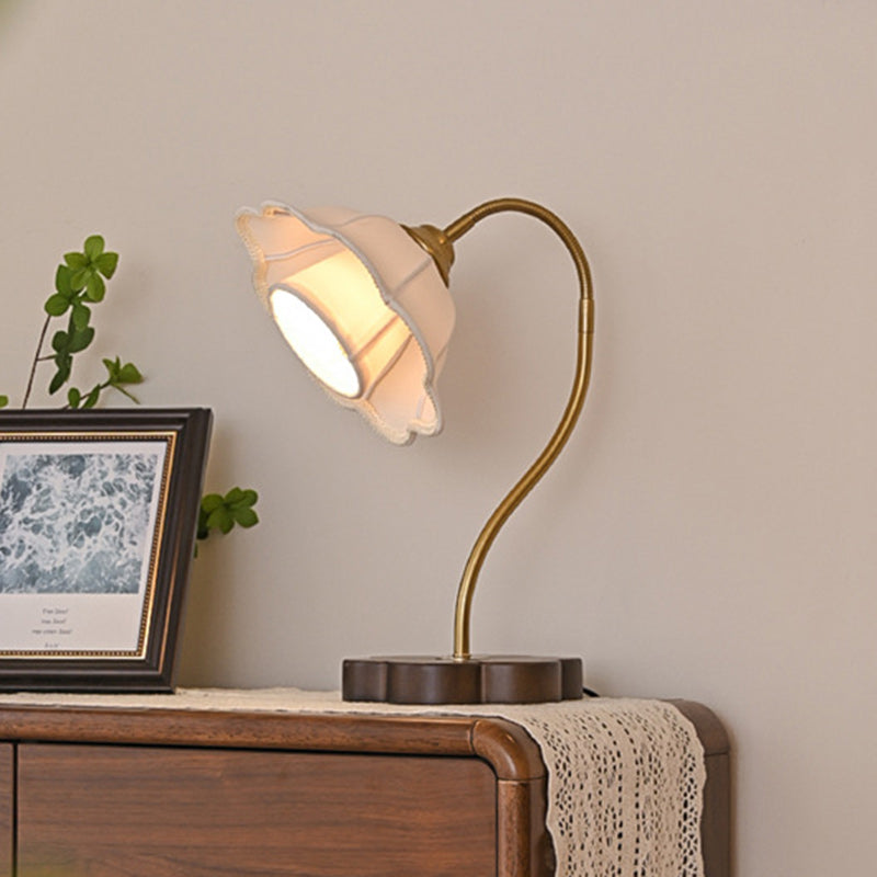 Flower Wood Copper Fabric Table Lamp