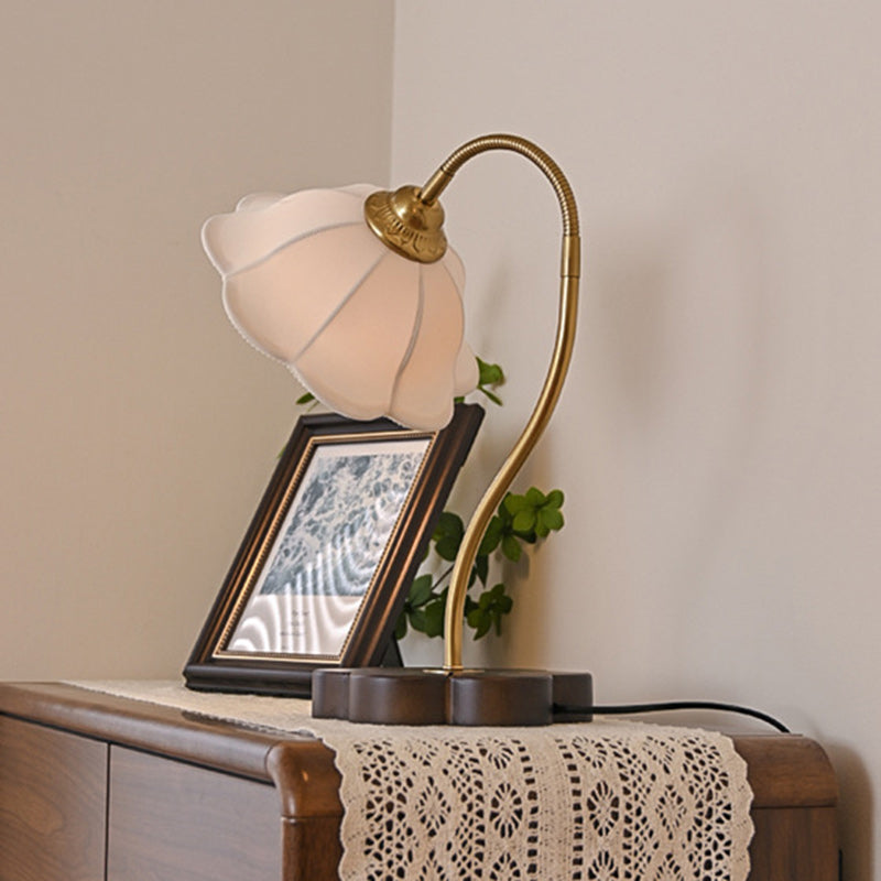Flower Wood Copper Fabric Table Lamp