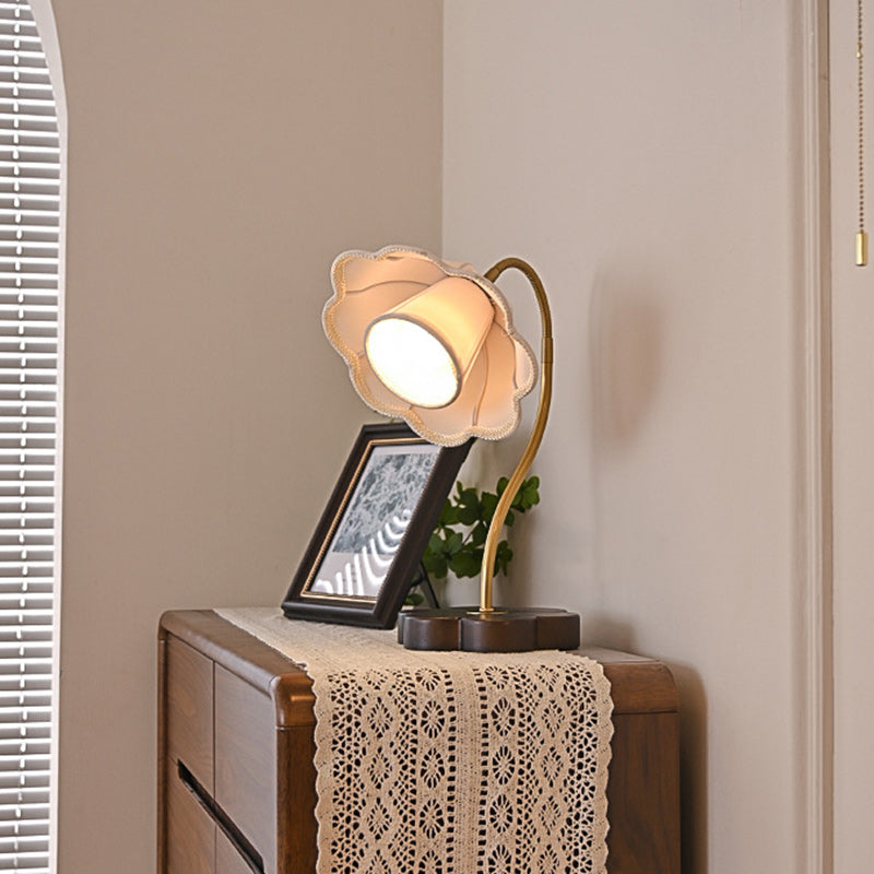 Flower Wood Copper Fabric Table Lamp