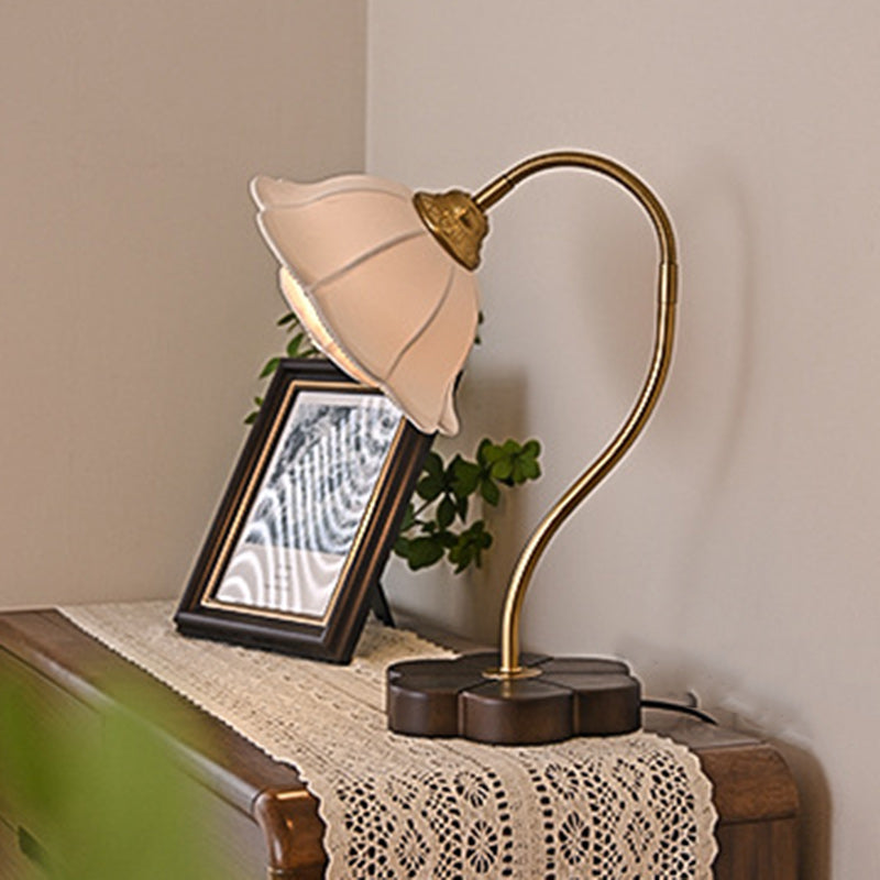 Flower Wood Copper Fabric Table Lamp