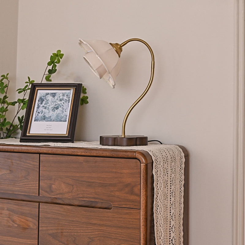 Flower Wood Copper Fabric Table Lamp