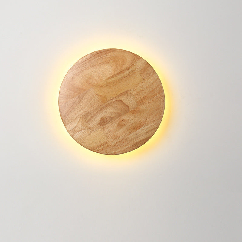 Round Iron Wood Living Wall Lamp