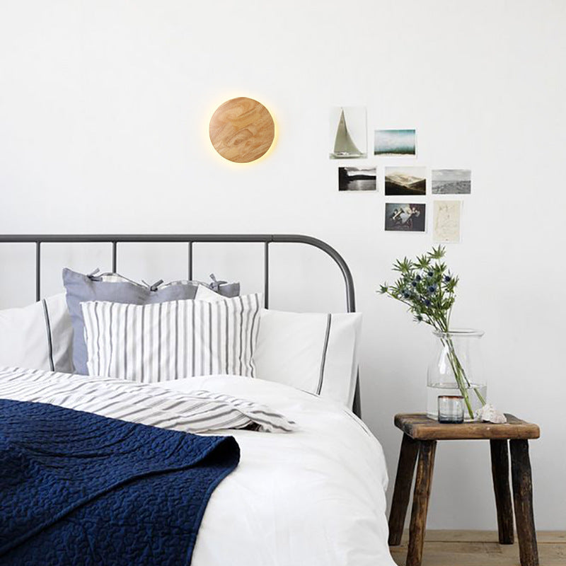 Round Iron Wood Living Wall Lamp